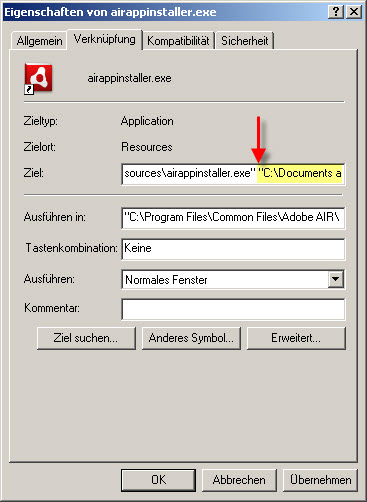 WinXP RunAs App Filepath AdobeAir Example3