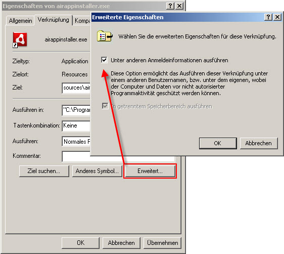 WinXP RunAs App Filepath AdobeAir Example4