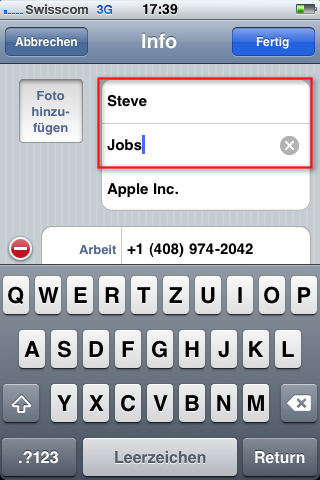 iPhone Add Company Contactname
