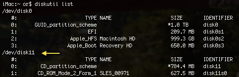OSX Terminal diskutil list drives