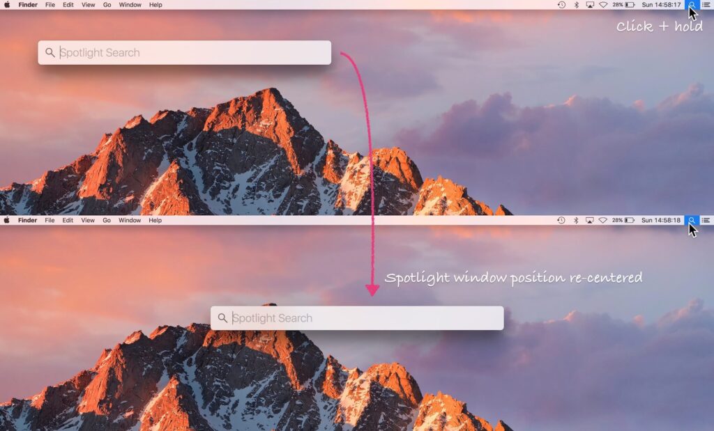 Spotlight window macOS reset Spotlight window position