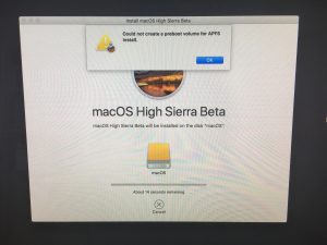 macOS High Sierra Beta - APSF issue with external bootable SSD - 08 Installation Error create preboot for APFS