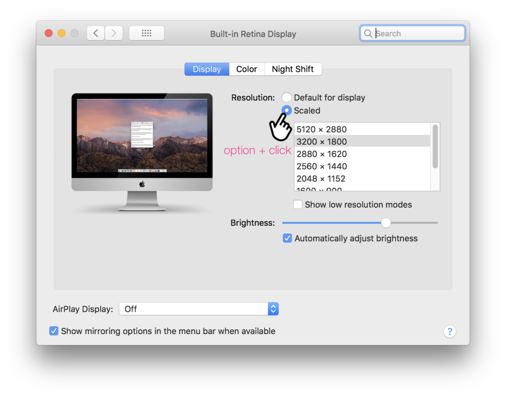 macOS High Sierra How-to Enable Advanced Display Settings