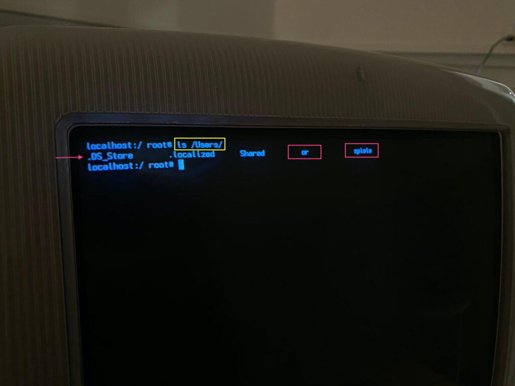 Photo showing a list of available user directories of the Mac OS X Tiger installation