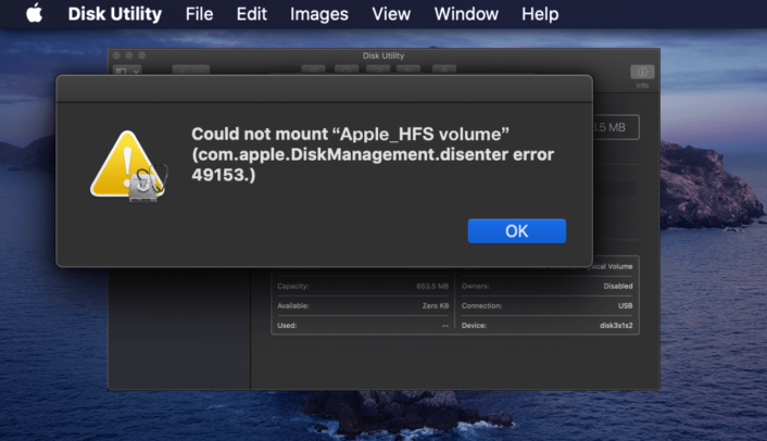 Teaser image showcasing the macOS Disk Utility cannot mount error for Apple_HFS volume