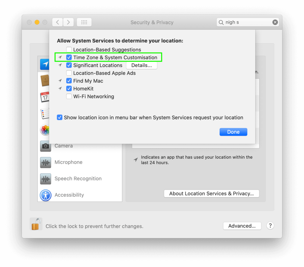 Night Shift error in macOS but Security Privacy Settings are correct