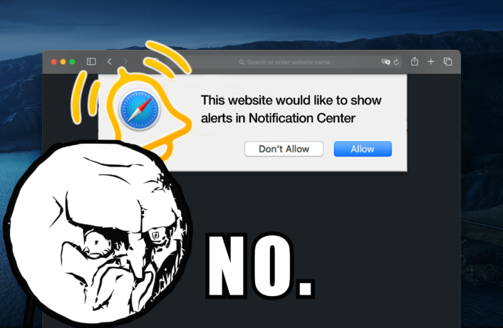Teaser image showing website in Safari 14 asking for notification alert permission