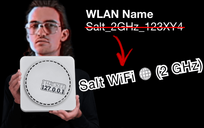 Teaser showing the Hackerman having changed the WLAN SSID on the Salt Fiber Box