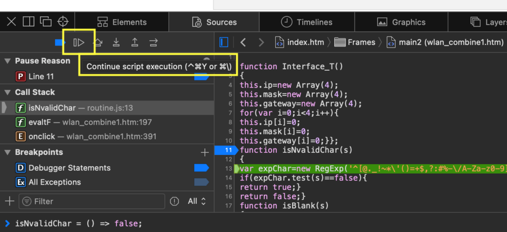 Continue the JavaScript Script execution
