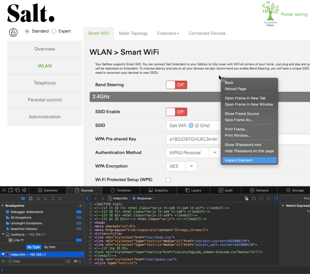 Show page source by opening the web browser Developer Tools
