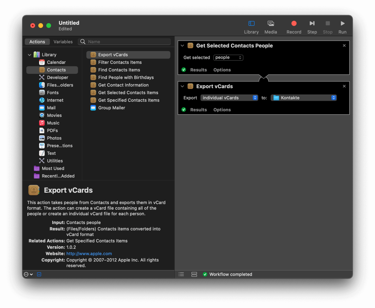 Exporting your Contacts in bulk as individual vCards using Automator ...