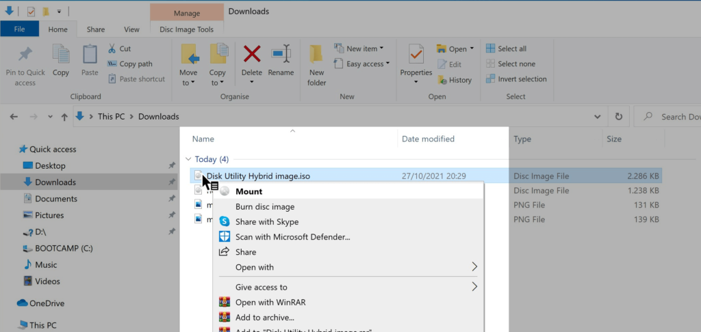 macOS Disk Utility Hybrid Image - Mount ISO in Windows 10 after rename