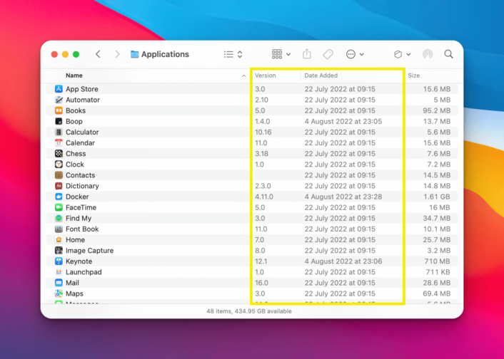 Teaser for post on how to improve macOS Applications Folder list view with better information columns