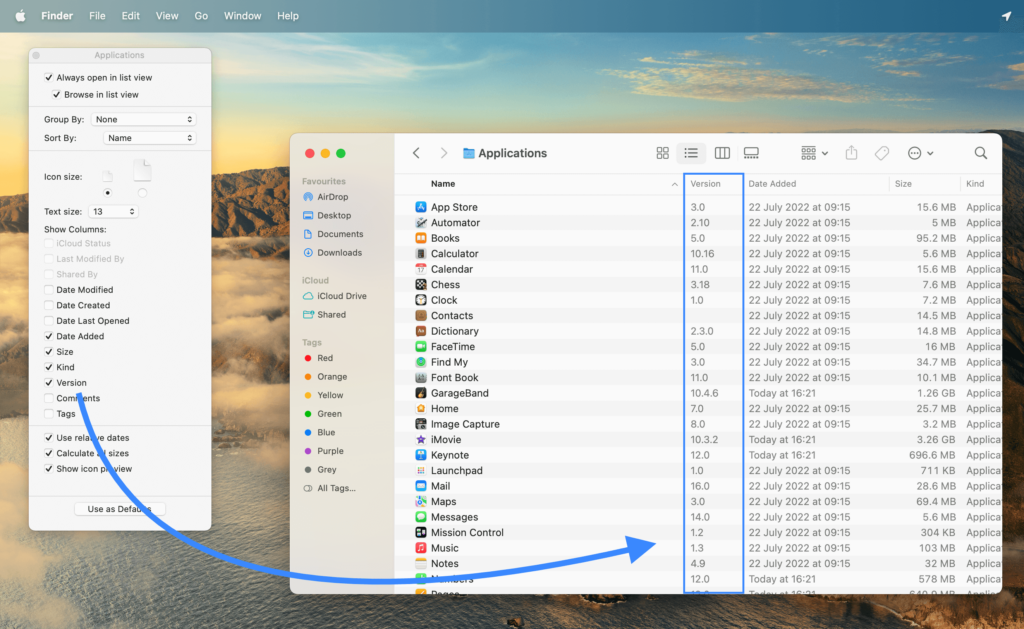 macOS Applications folder add more relevant «Version» information column in list view