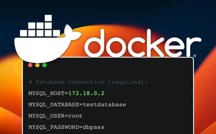 Symbolic screenshot showing the Docker Logo and dotenv database connection variables