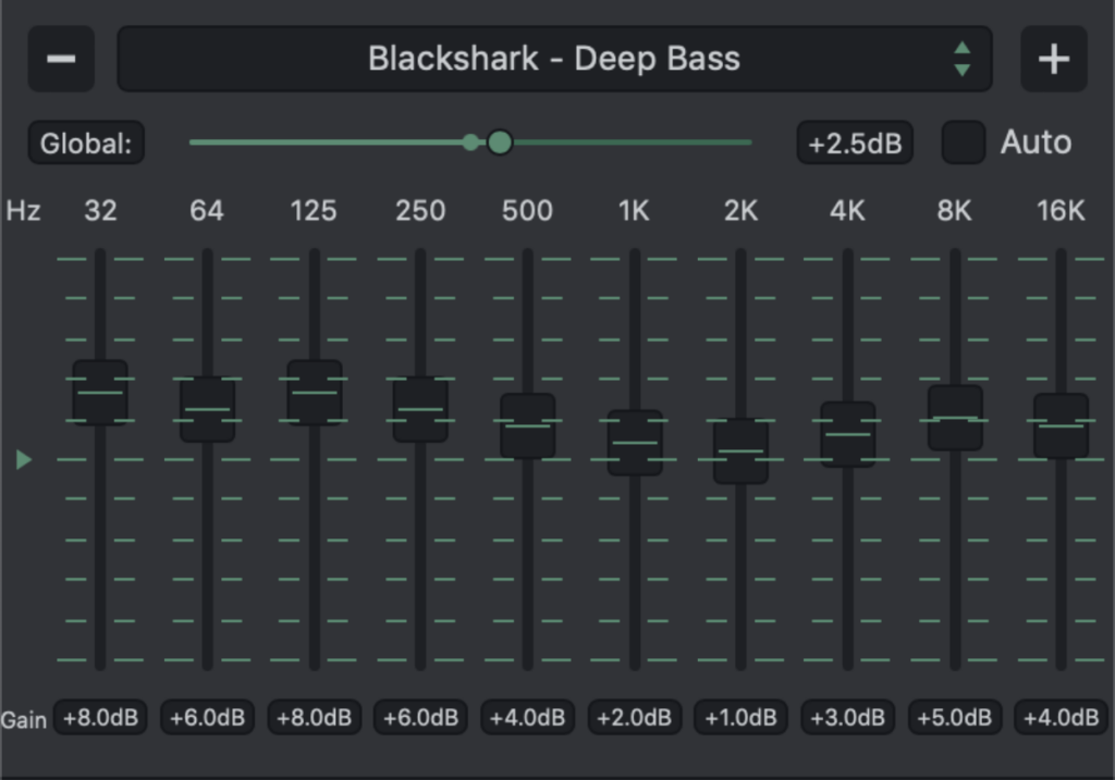 Equalizer settings for Music with Bass on the Razer BlackShark V2 Pro