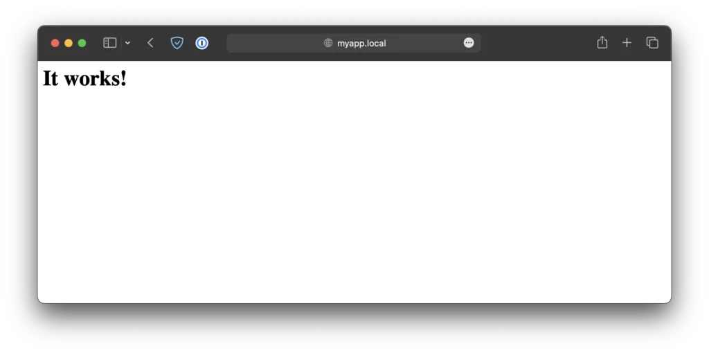 Screenshot of local default Apache website stating «It works!»