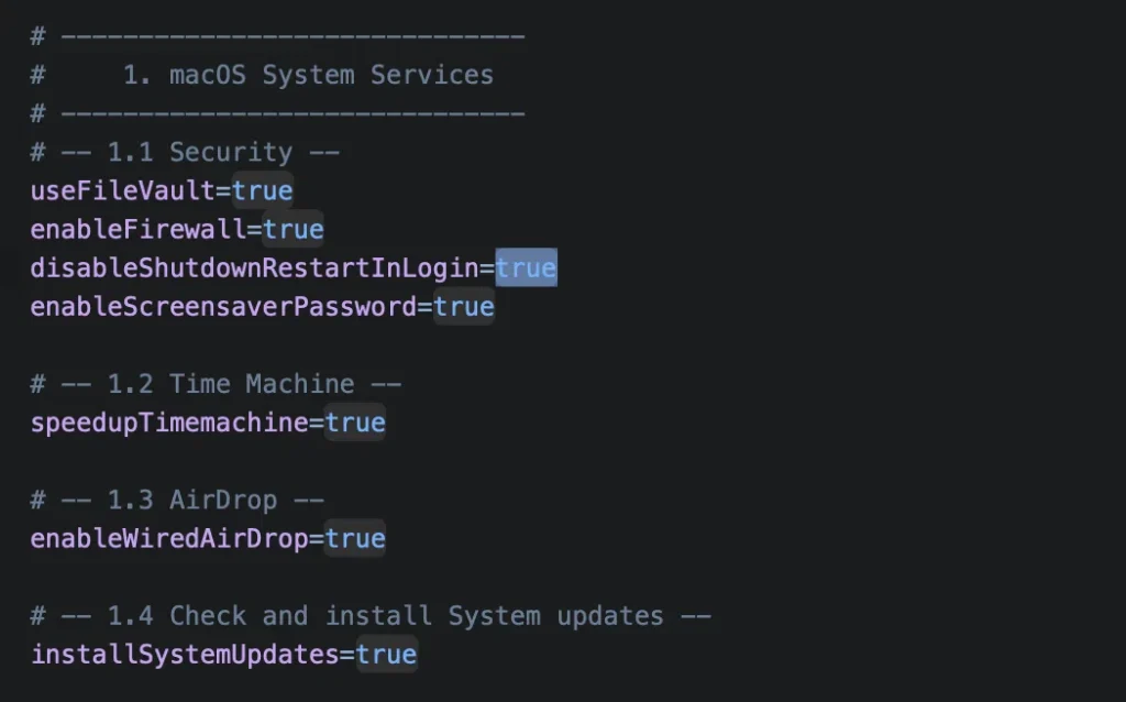 An edited Example Config file for the macOS Scripted Setup