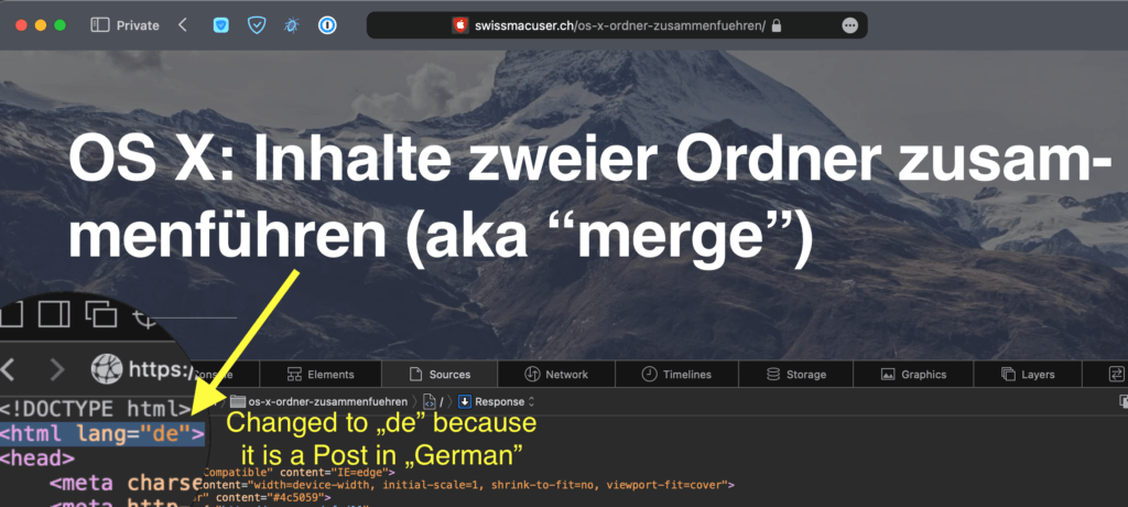 Screenshot of a Language Overwrite for single Posts Pages using my WordPress Plugin