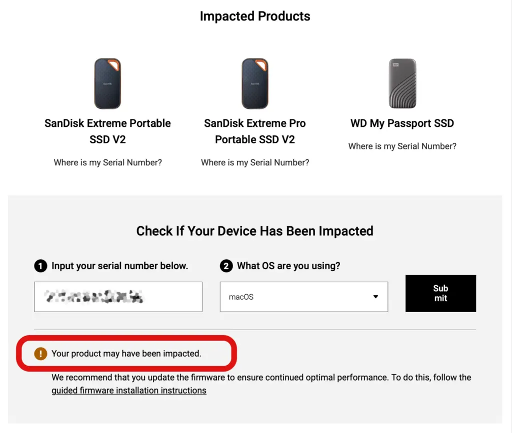 Official confirmation of SanDisk that Portable SSD Extreme Pro is affected by Firmware bug