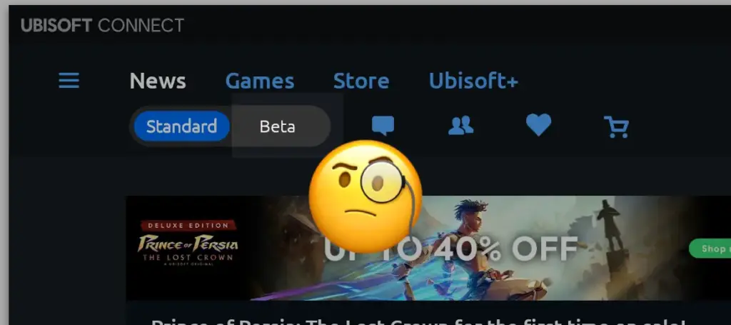 A screenshot of Ubisoft Connect UI where there is a switch for the new Beta interface