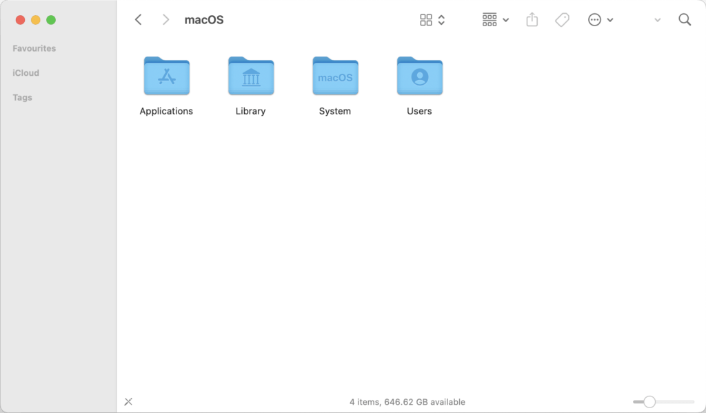 Screenshot from macOS Finder showing a Folder where hidden Files are not visible