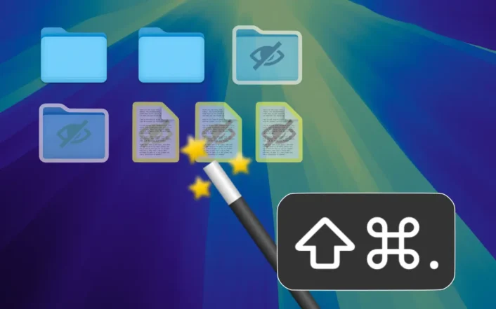 Symbolic screenshot from macOS Finder and Keyboard Shortcut to toggle file & folder visibility