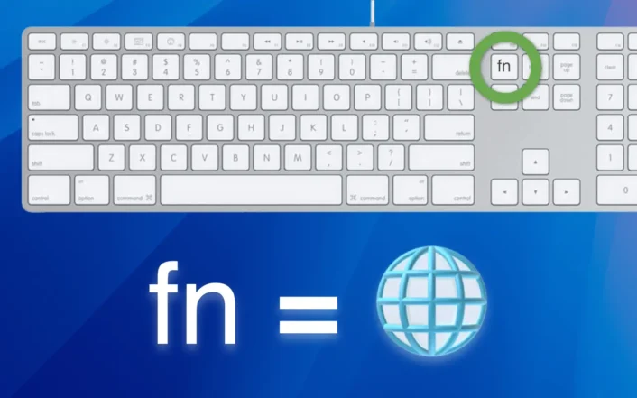An older large Apple Keyboard highlighting the fn modifier key
