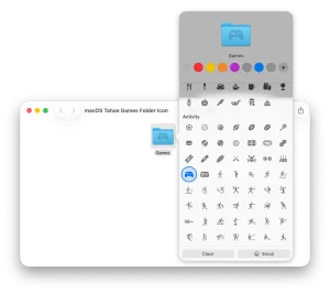 Screenshot of the new Folder customization icon list in macOS 26 Tahoe Finder