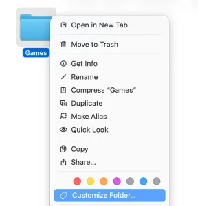 Screenshot of the new Folder customization command in macOS 26 Tahoe Finder